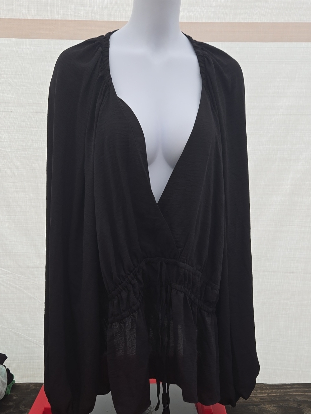 ASOS Black Deep V Drawstring Blouse